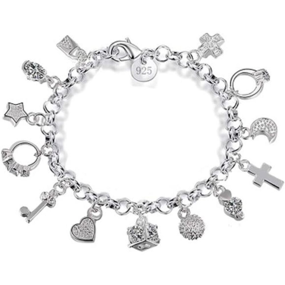 S925 Silver Thirteen Hanging Pieces Bracelet For Women 30$